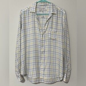 Frank & Eileen Shirt Womens Small Blue Yellow Plaid EILEEN Relaxed Button Up